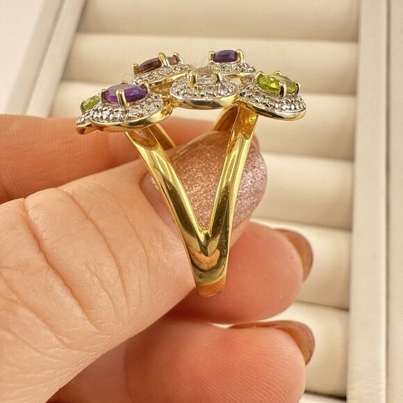 JTV Sterling Silver Ring Multicolor Gemstone Amethyst Peridot Garnet Citrine - Picture 4 of 8